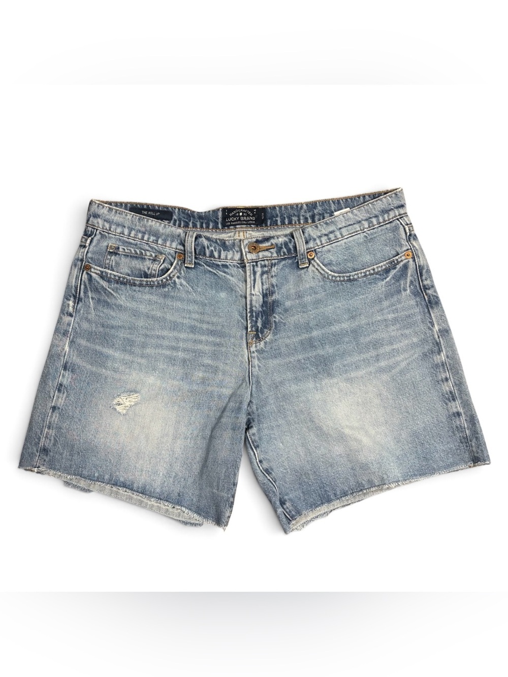 Lucky Brand Faded Blue Denim Distressed Cutoff High Rise Shorts Summer Casual